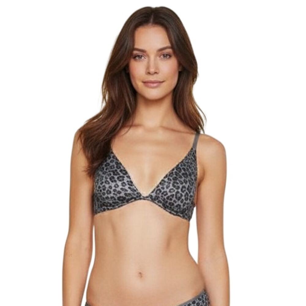 Victoria's Secret Unlined Plunge Bra Black Pearl Leopard, 32DD